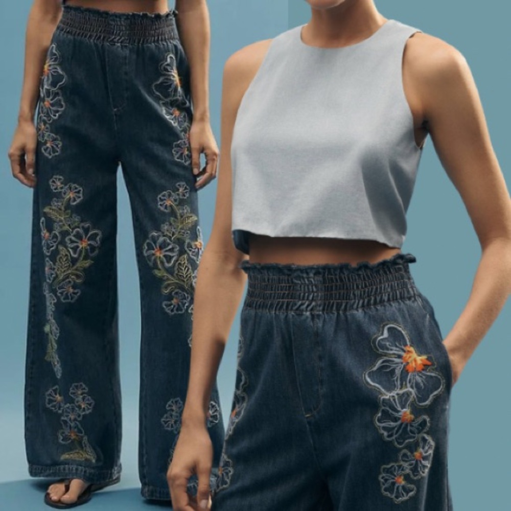 NWT DRIFTWOOD
Isadora Embroidered High-Rise Wide-Leg Jeans M